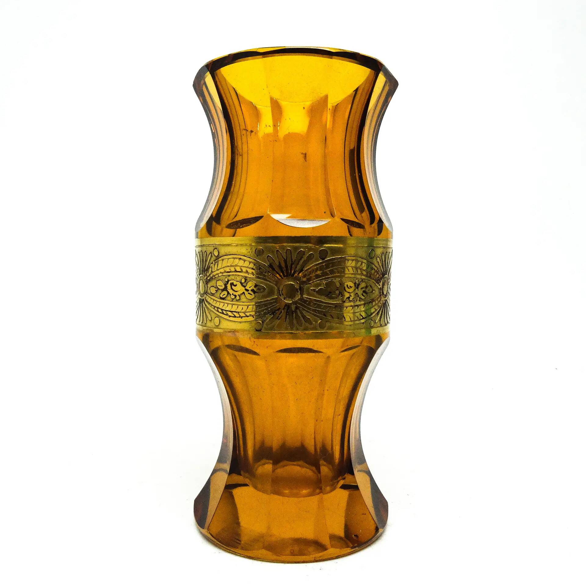 Vase Art Déco, verre miel oroplastique, Moser, Tchécoslovaquie, années 1930