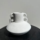 Handmade terracotta vase painted white with double handles H:16 D:20