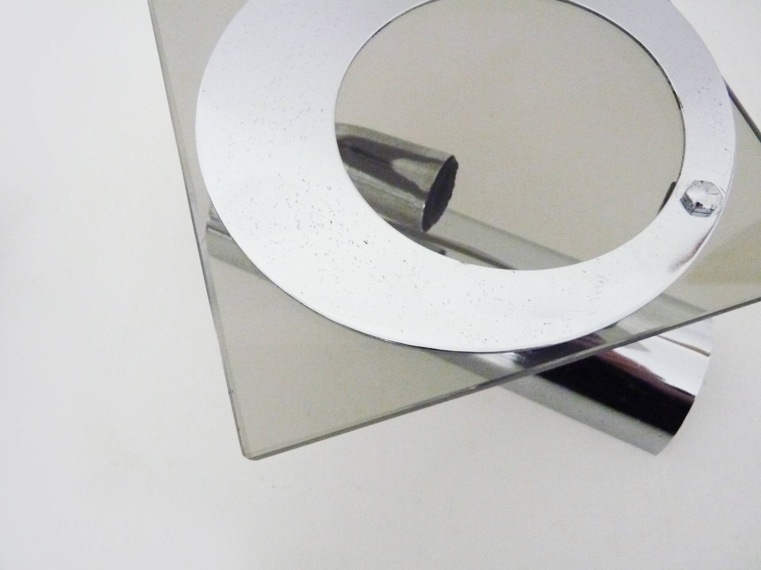 Pair of chrome metal and glass wall sconces, VECA Fontana Arte style.