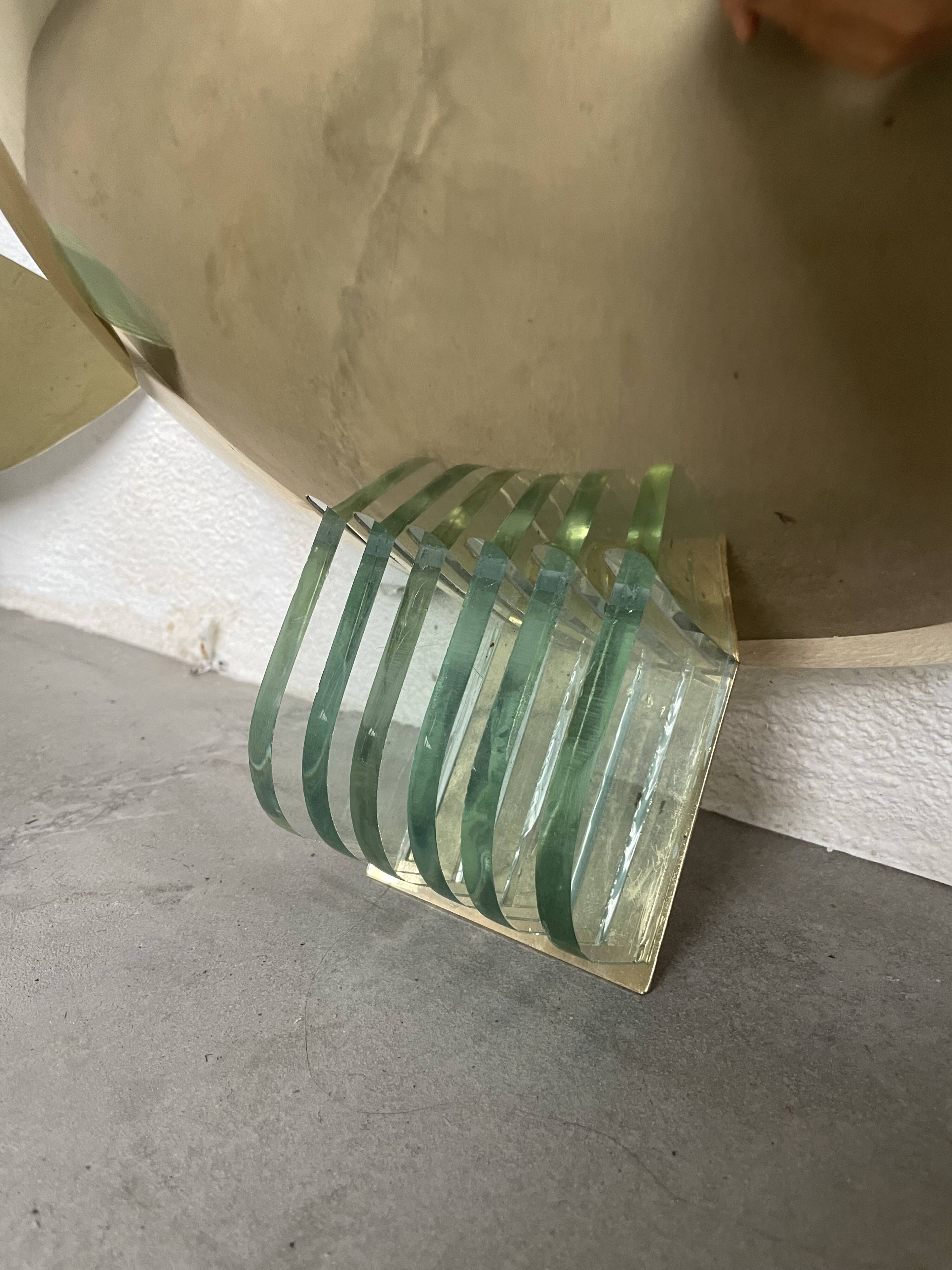 Pair of brass and art deco glass wall lights SCE