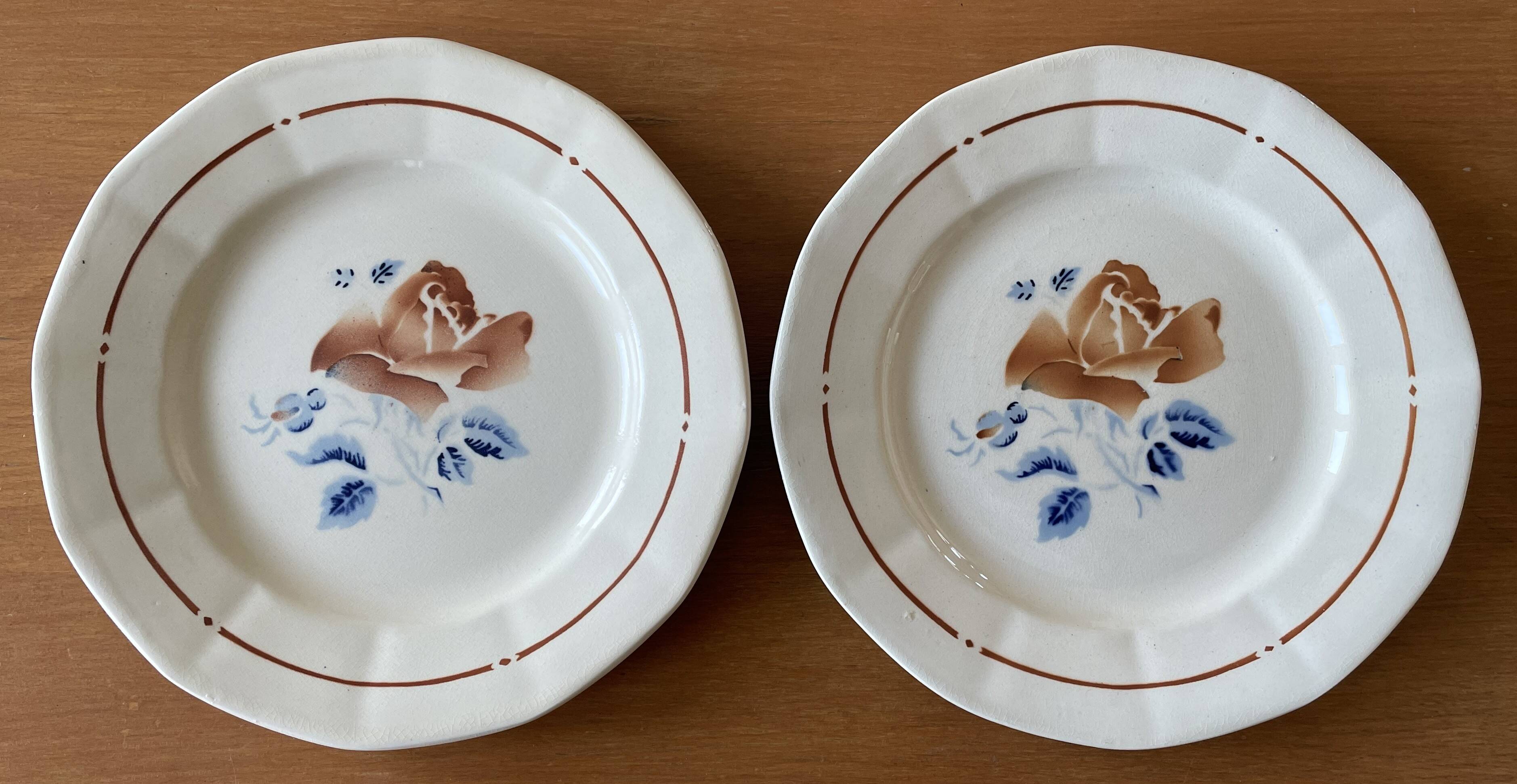 6 antique flat plates in Sarreguemines earthenware.
