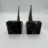 Sailboat bookends in marble and bronze, Art Deco