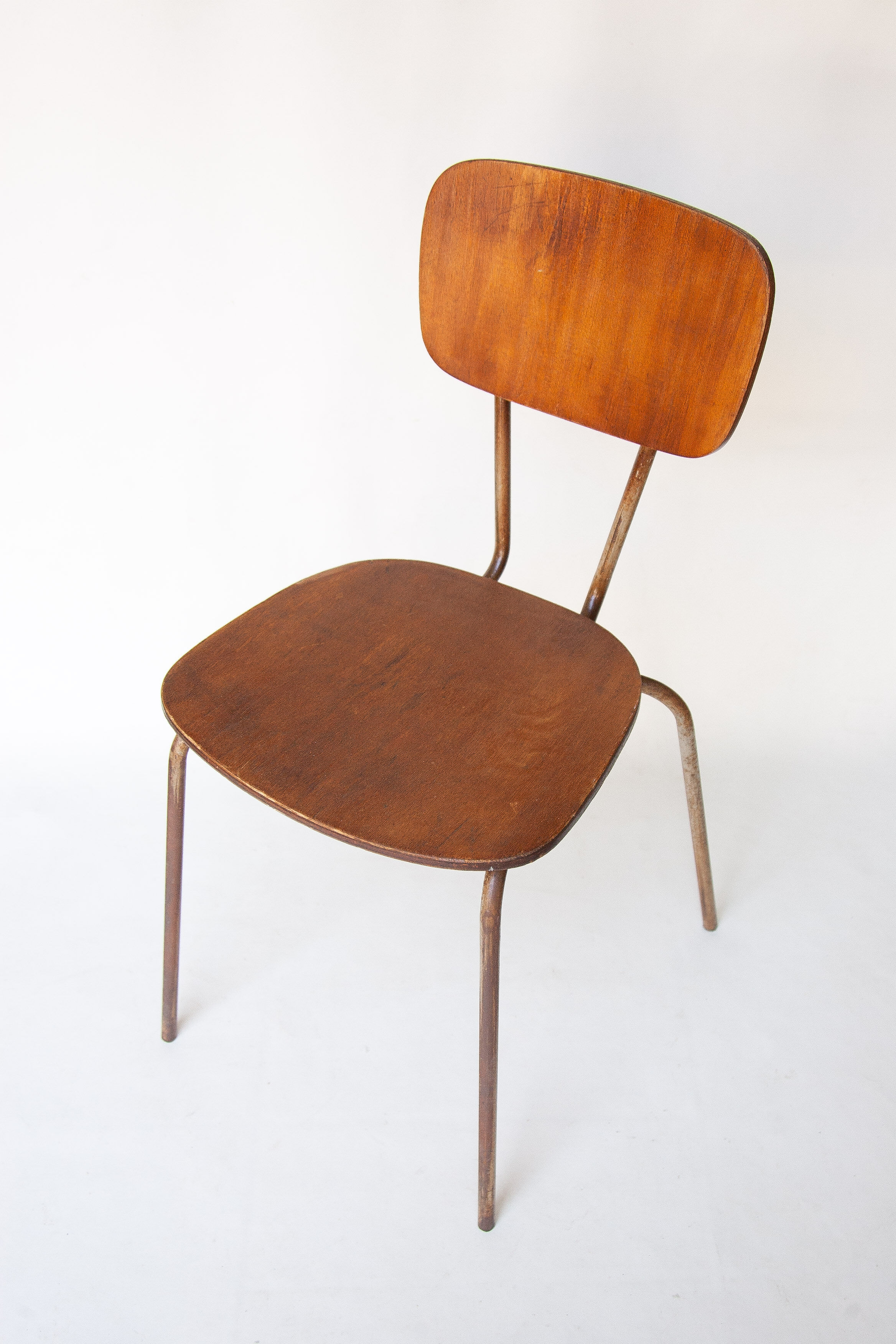 Vintage chair, wood and metal chair, old industrial chair, school, vintage bar décor, loft, flesh, industrial flesh