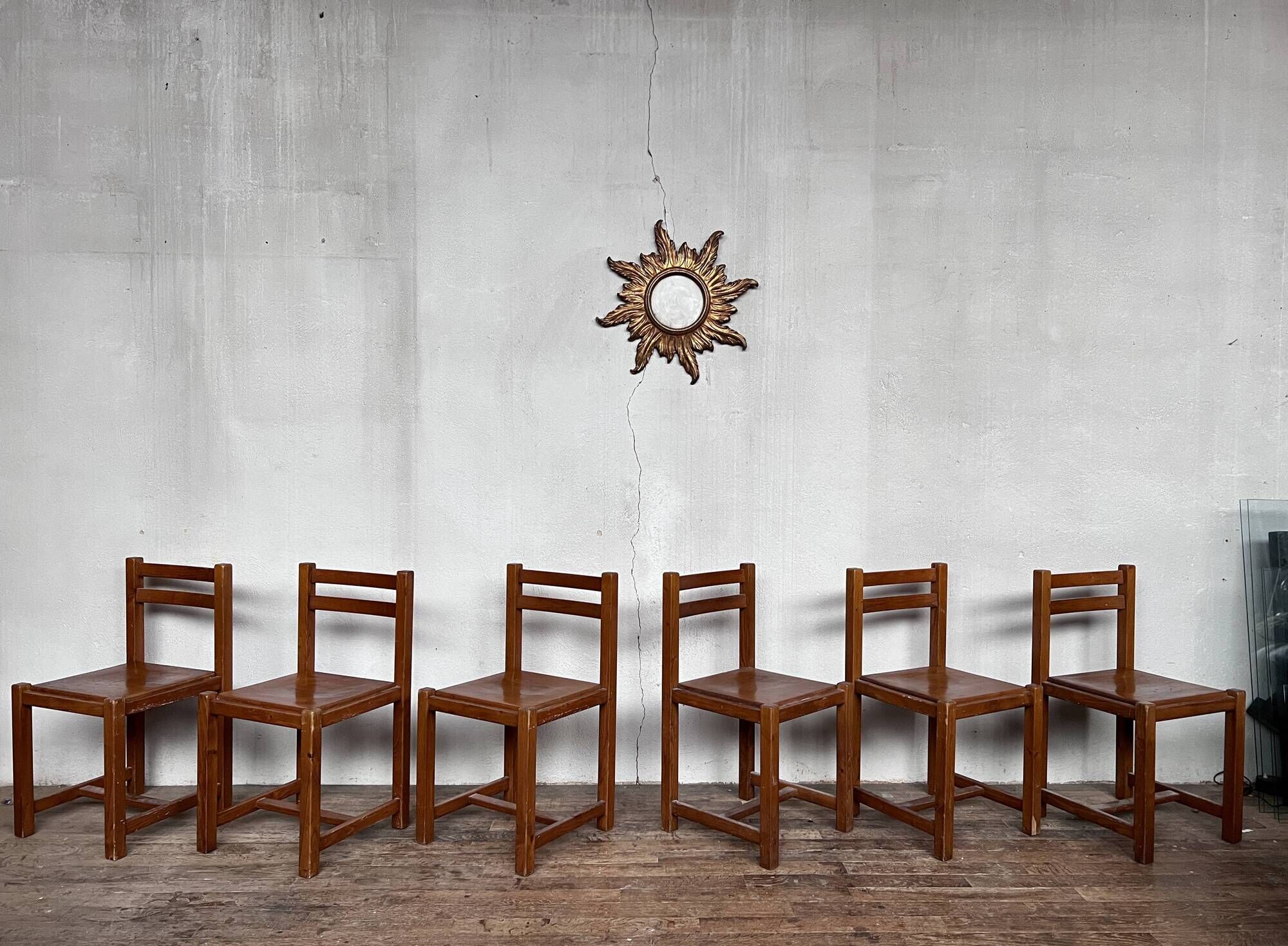 Series of 6 vintage wooden chairs 1960