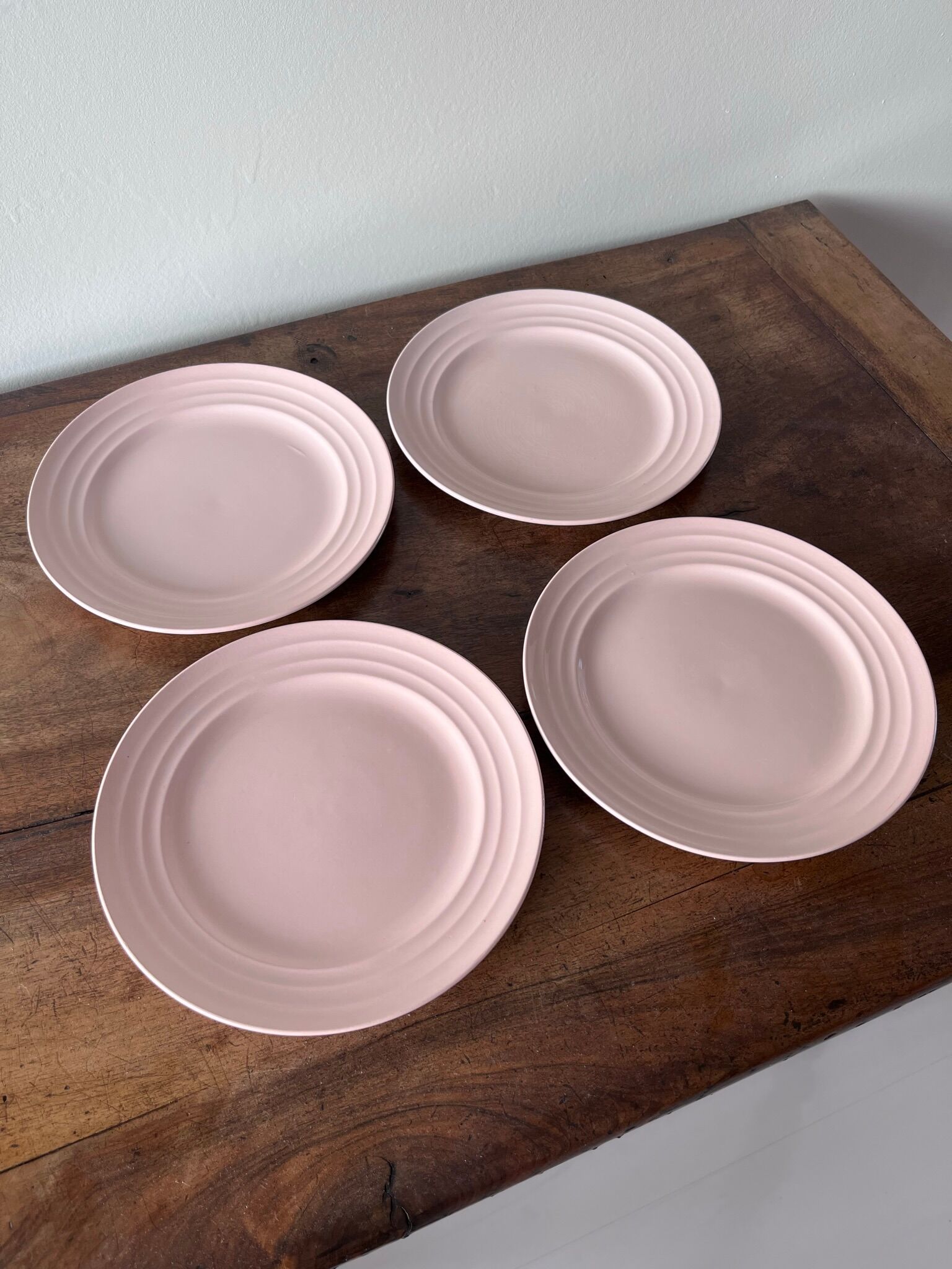 4 soft pink dessert plates Boch Frères - La Louvière BELGIUM.