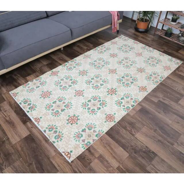 Vintage Turkish Oushak Handmade Wool Rug 111x202