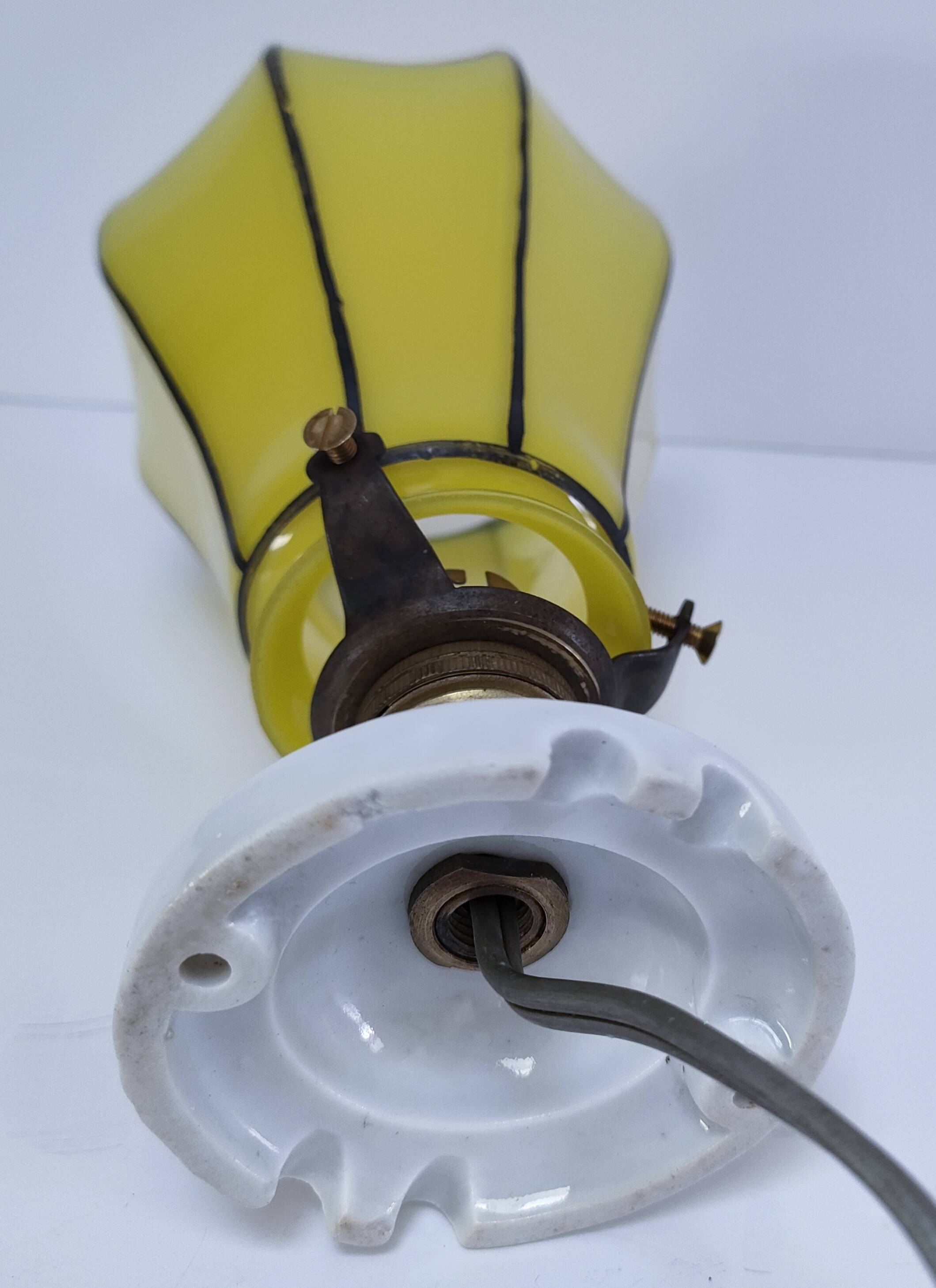 Yellow glass porcelain lamp, early 20th century