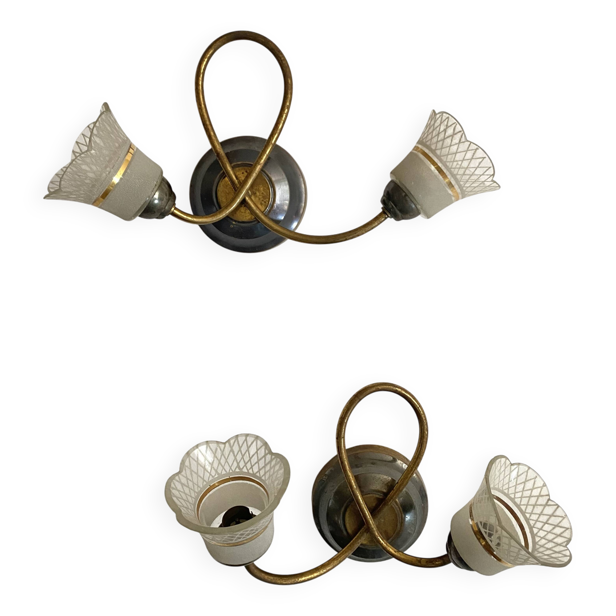 Pair of Art Deco double tulip wall lights
