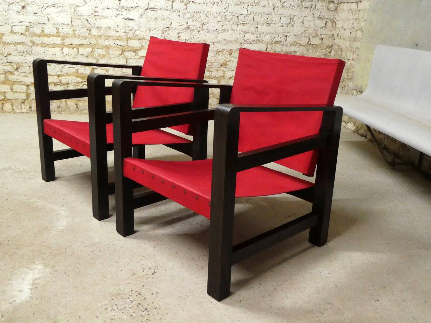 pair of oak safari armchairs, 1950