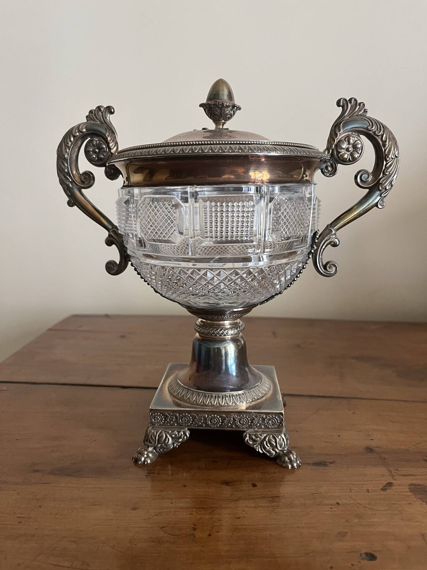 Cut crystal and silver-plated metal sweetmeat dish – Restoration style