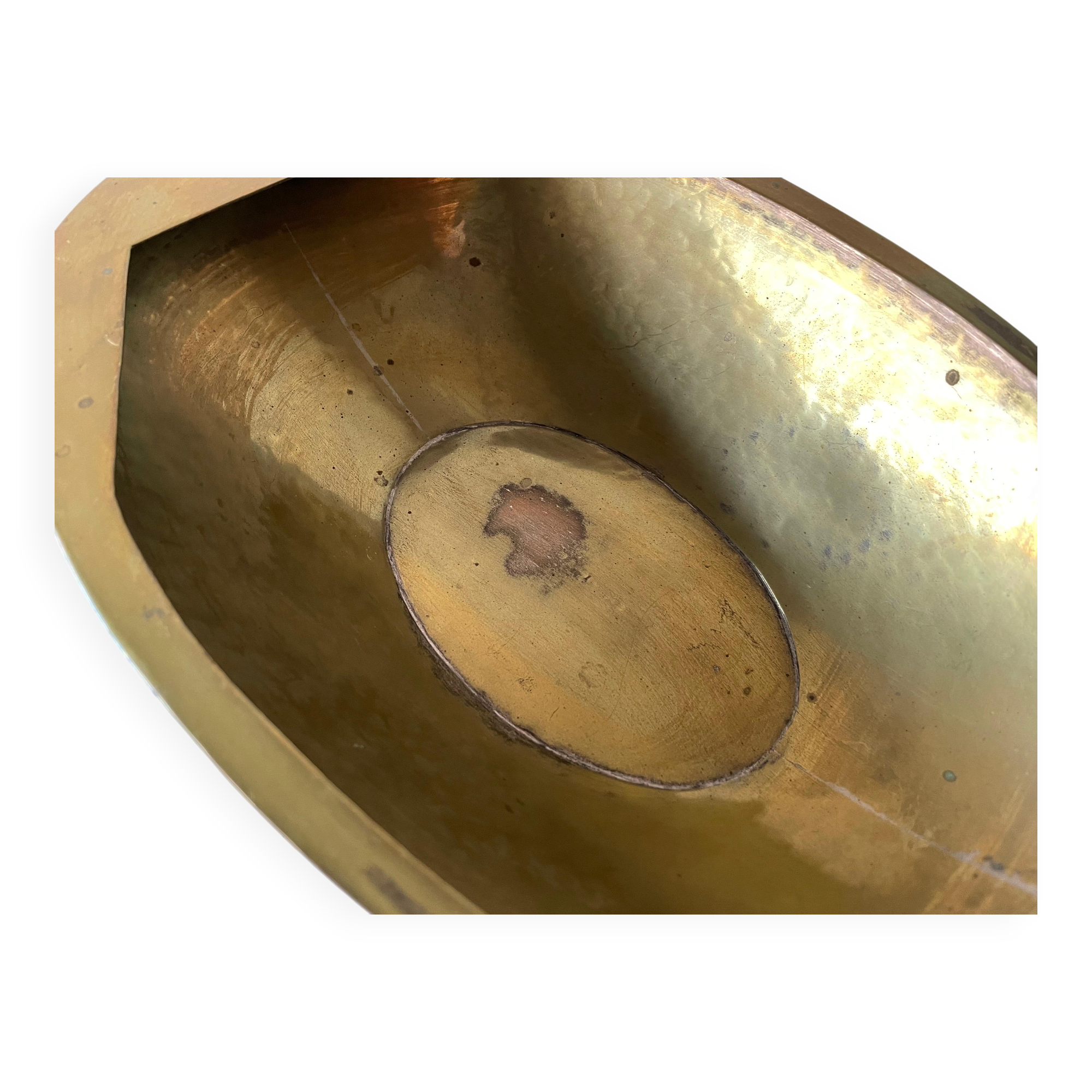 Decorative brass bowl with wooden handle, 1970s, Turin, Italy.