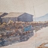 Original watercolor "Mèze" framed by JP Lardat, 1980