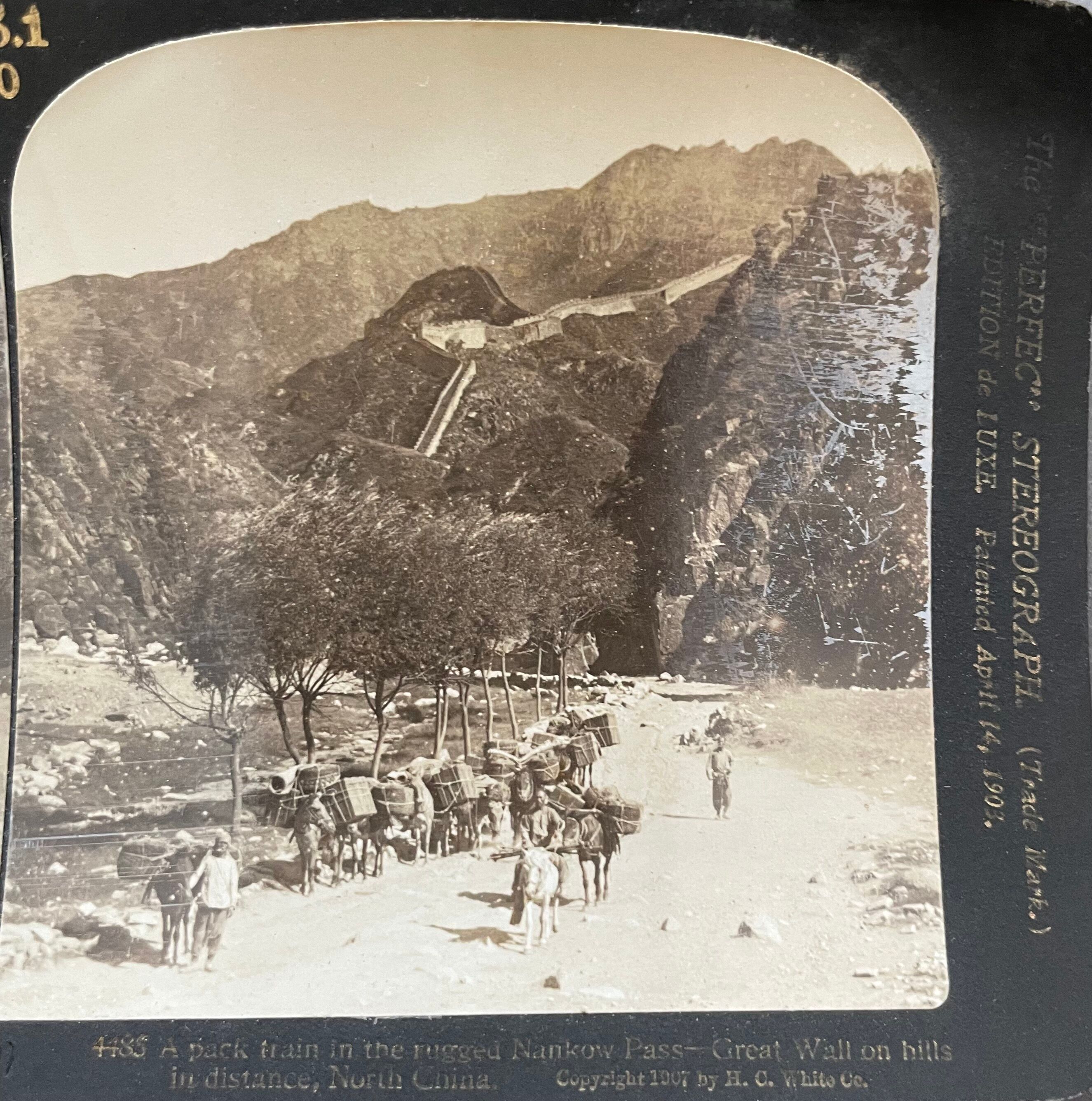 Old photography stereo, stereograph, luxury albumine 1903 Great Wall of China