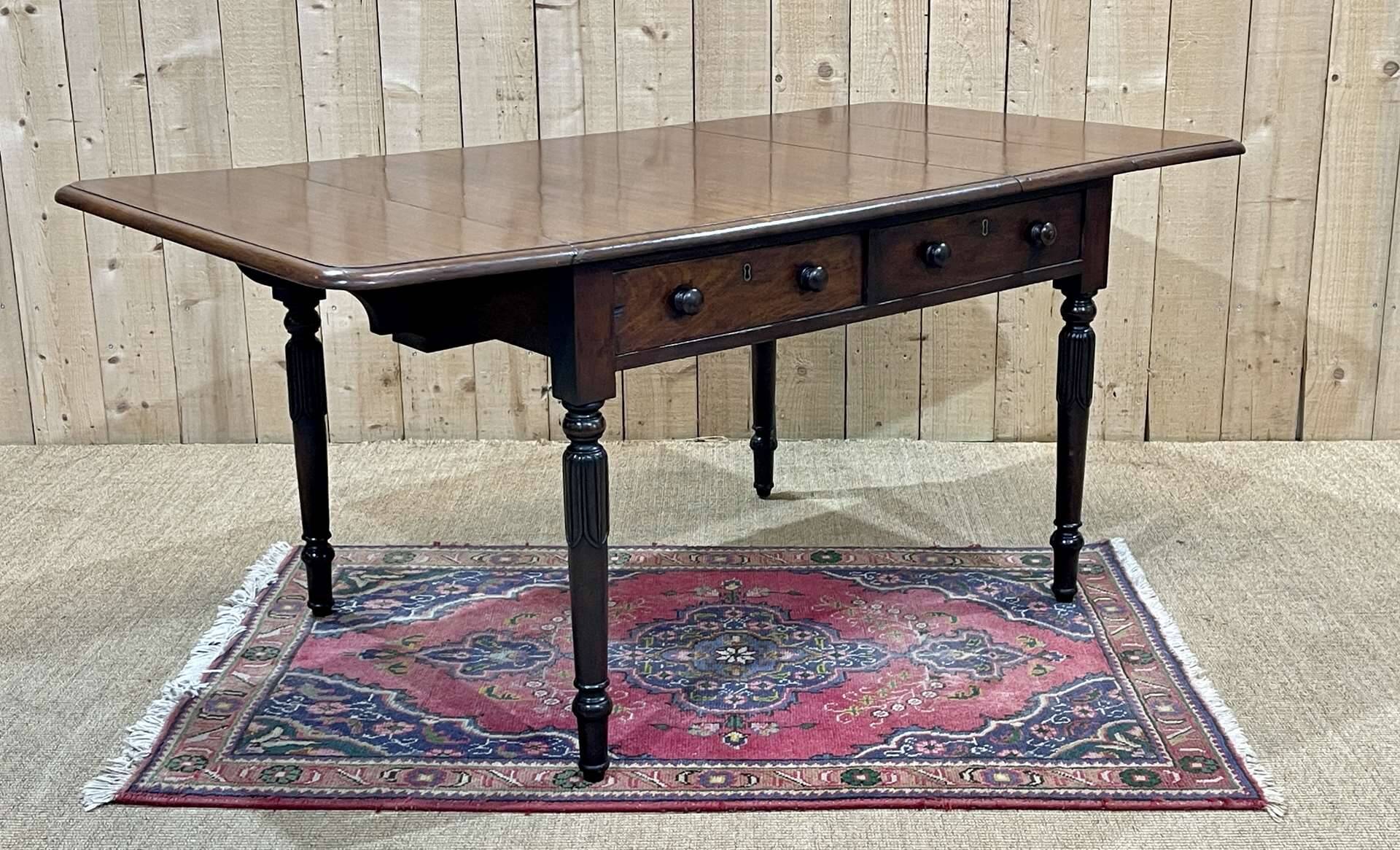 Table bureau anglaise en acajou XIXème avec 2 tiroirs