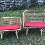 Bamboo rattan benches for kids vintage 60s