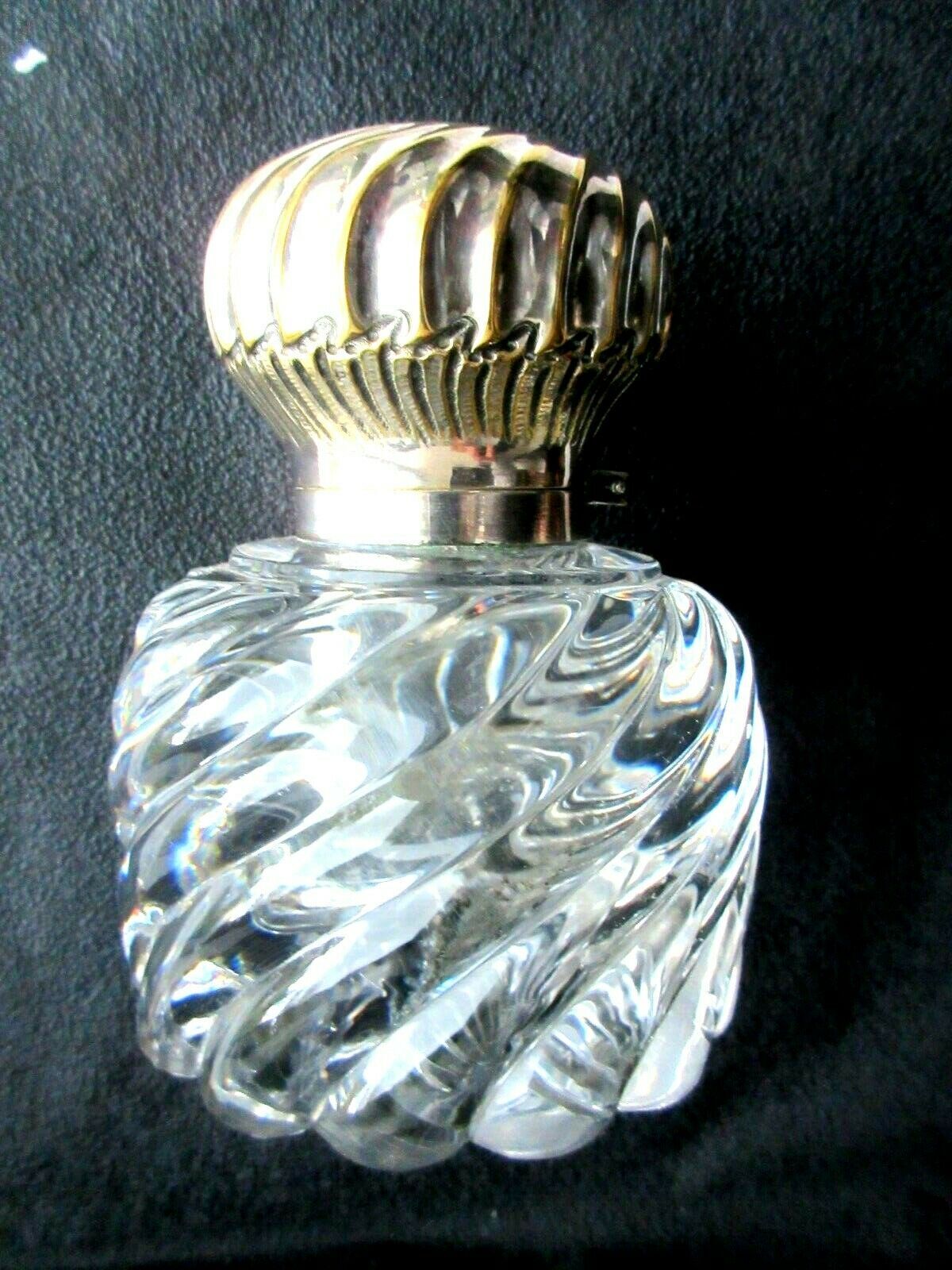 Large round inkwell 1.1 KG crystal Baccarat bamboo torso, silver hat Louis XV