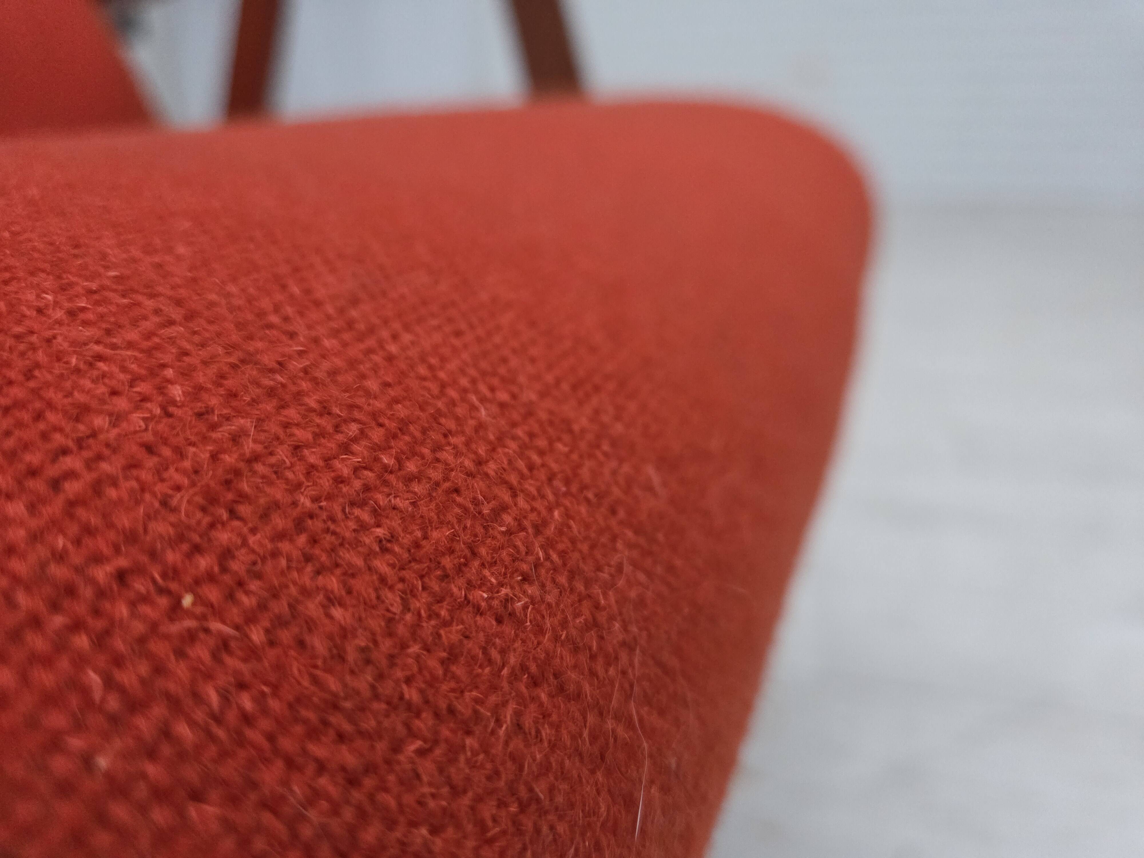 1970s, Danish highback armchair, furniture wool, teak wood, oak wood.