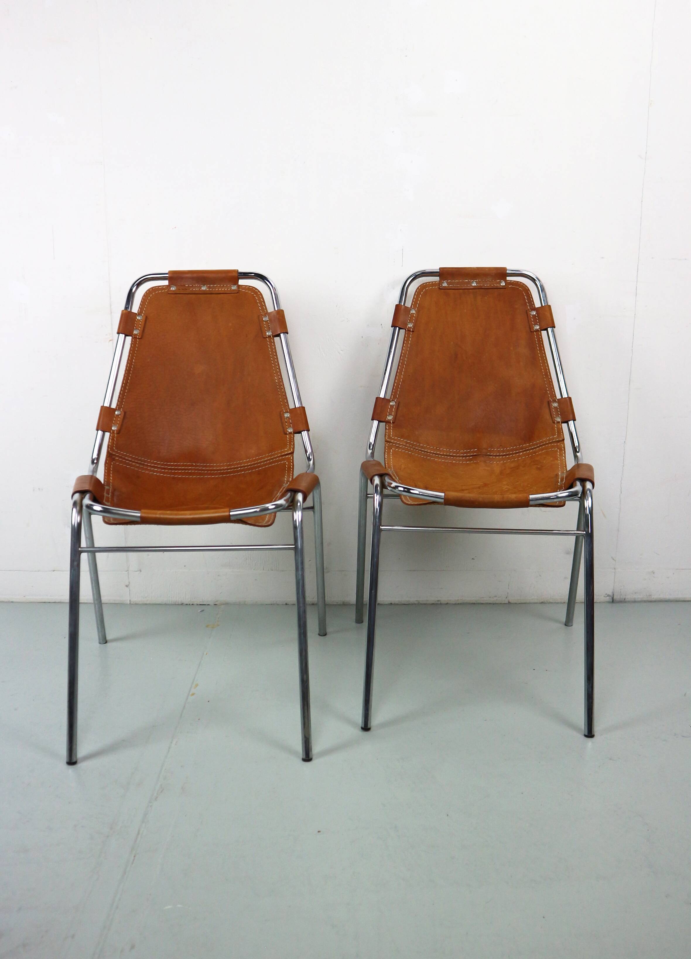 Dalvera  "Les Arc" Set of 2 Original Leather side chairs, 1960