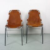 Dalvera  "Les Arc" Set of 2 Original Leather side chairs, 1960