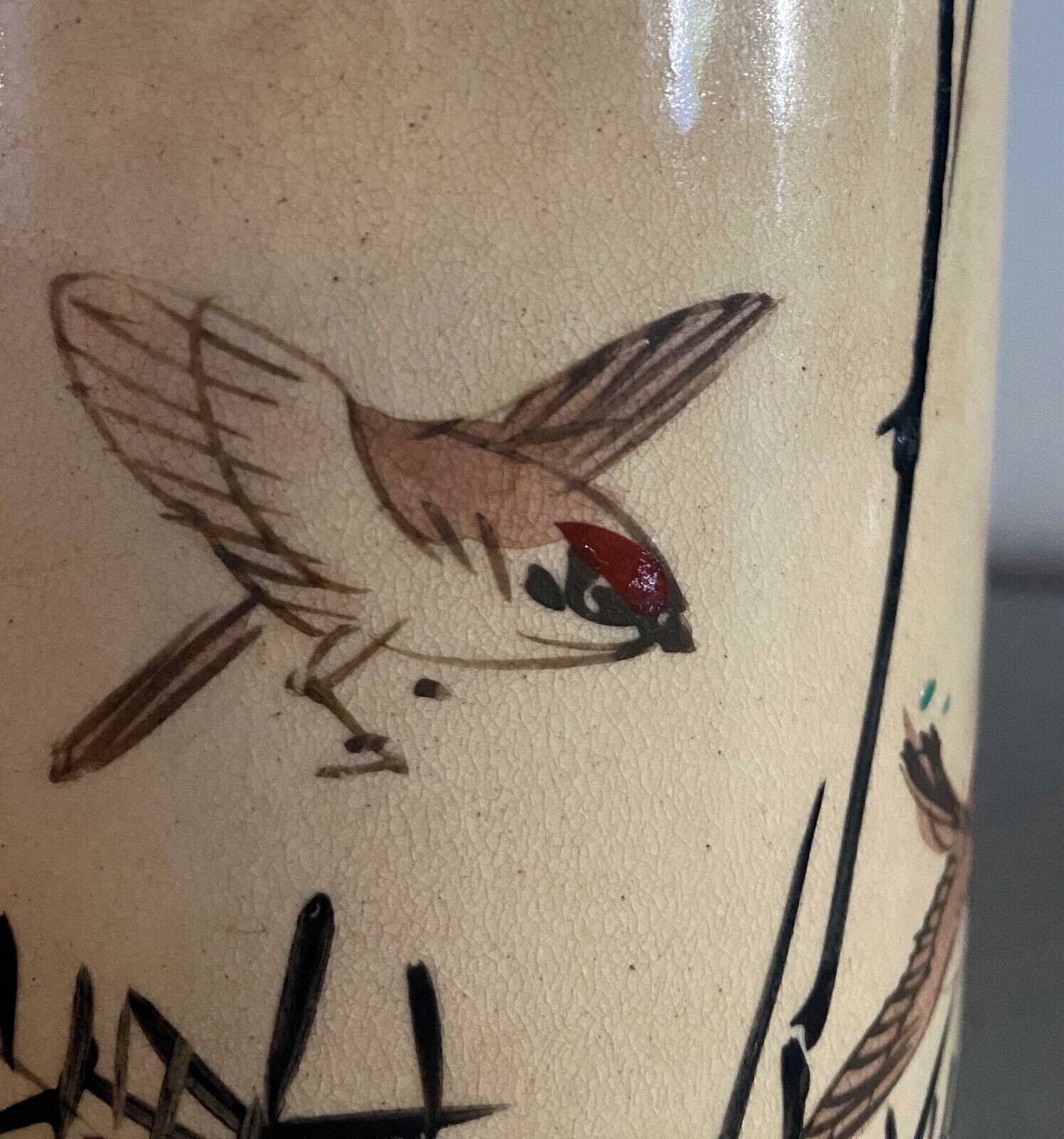 Roller Vase Brush pot with ceramic bird motifs Signed China