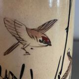 Roller Vase Brush pot with ceramic bird motifs Signed China