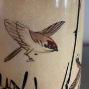 Roller Vase Brush pot with ceramic bird motifs Signed China