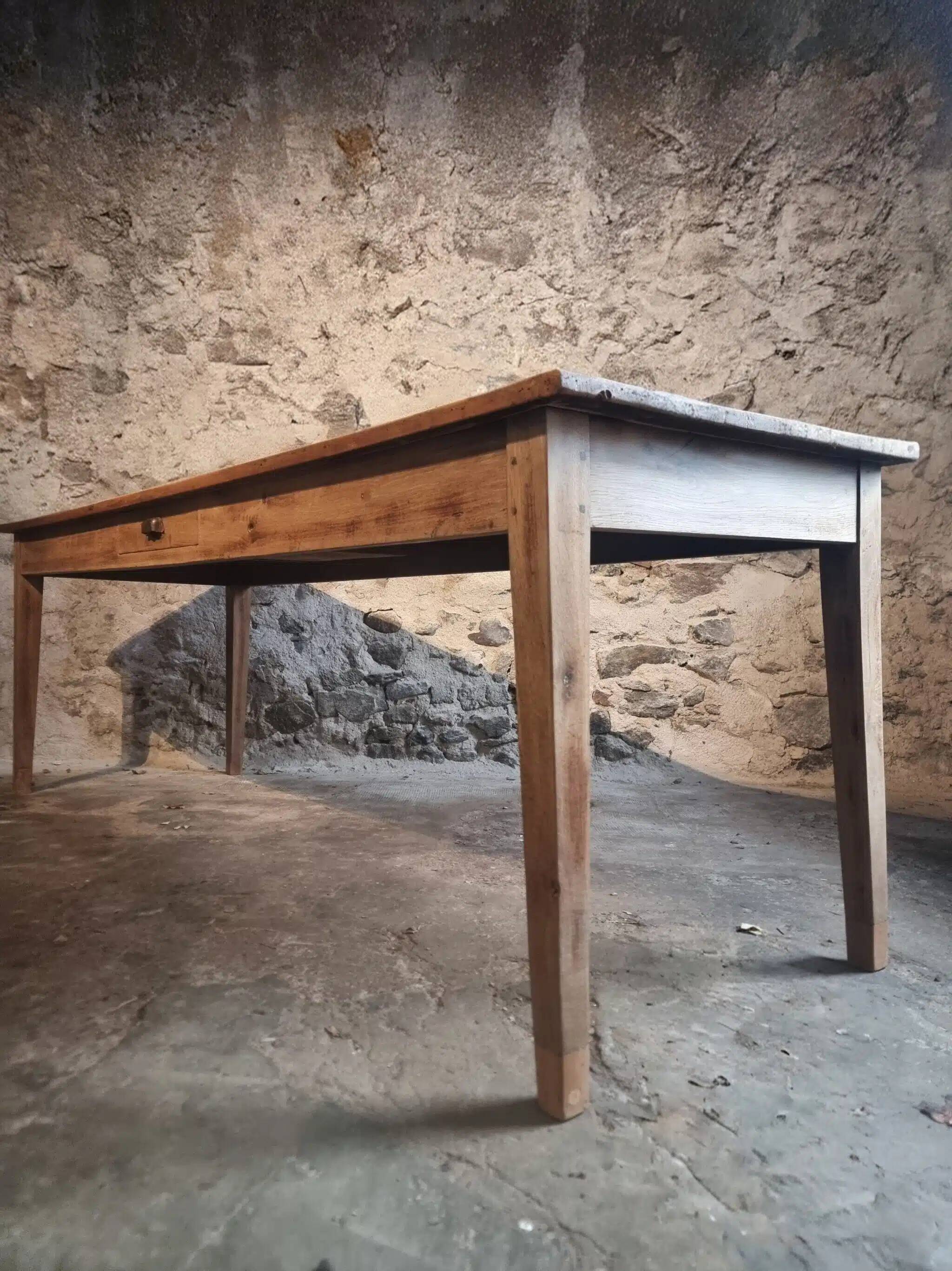 Antique French farmhouse dining table 225 cm – oak and poplar – rustic country table from around 1900