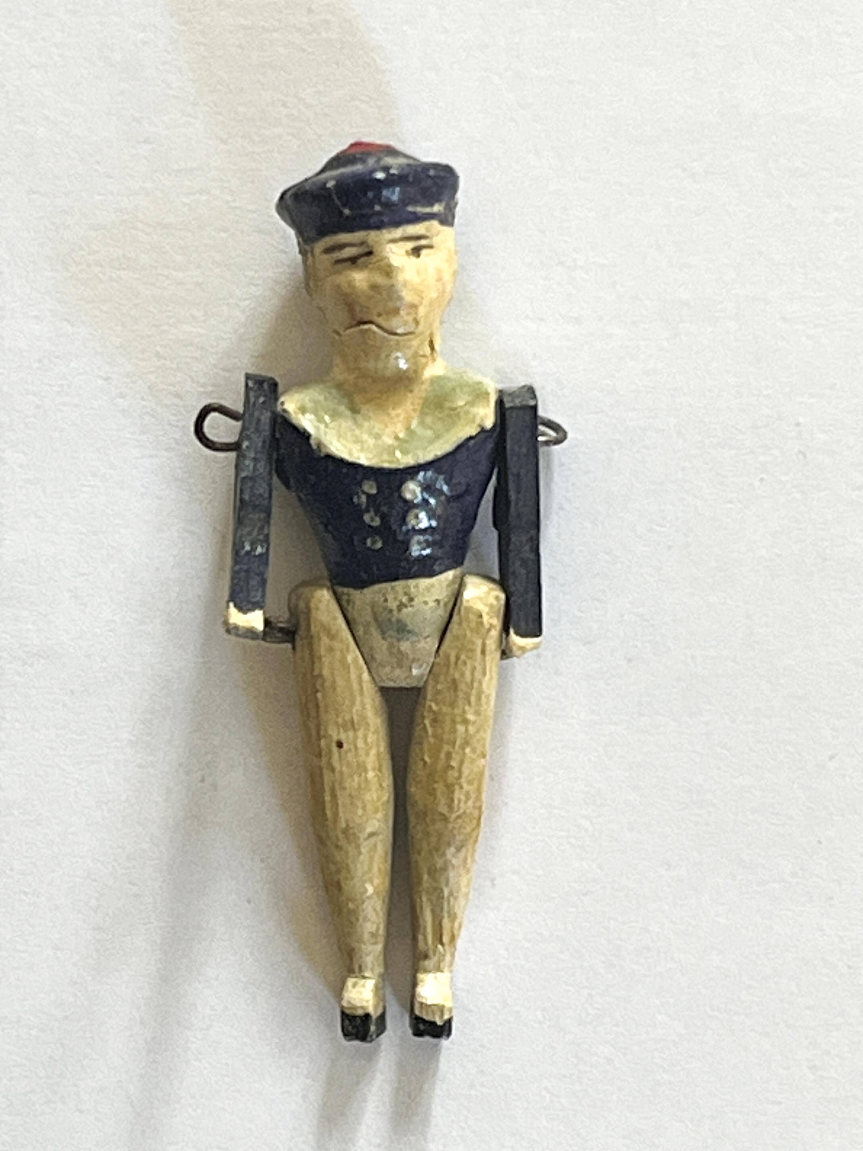 Painted wooden character, French brand Radiguet, vintage toy.