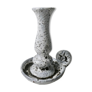 Bougeoir en grès, émail gris/blanc