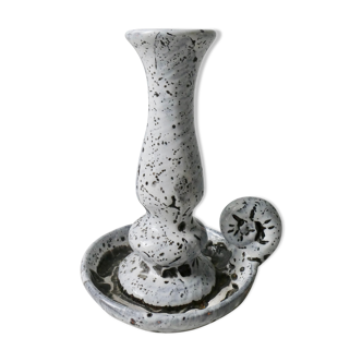 Sandstone candlestick, grey/white enamel