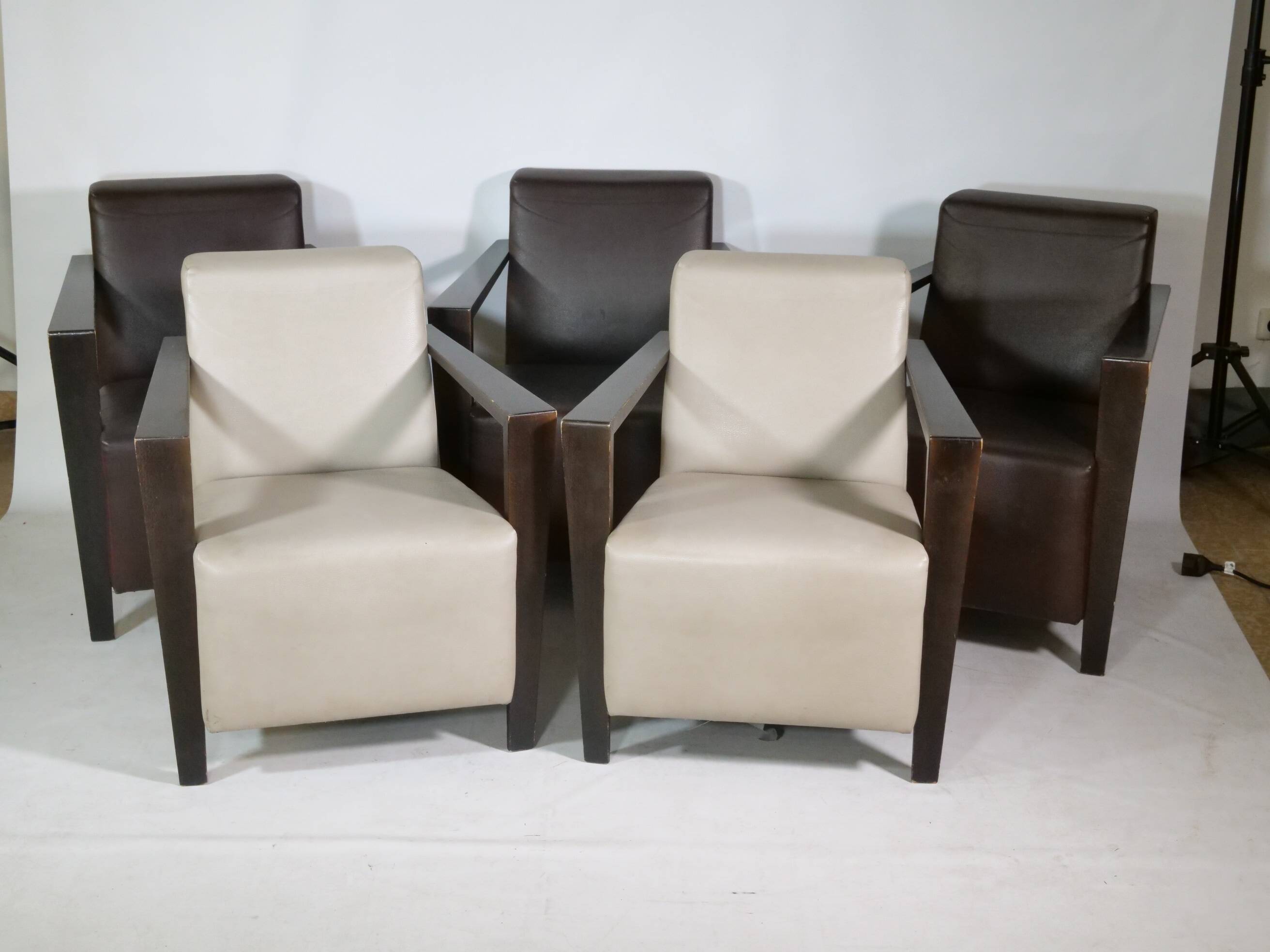 Franz Fertig Dresden leather armchair design, set of 5, 1960s