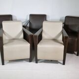 Franz Fertig Dresden leather armchair design, set of 5, 1960s