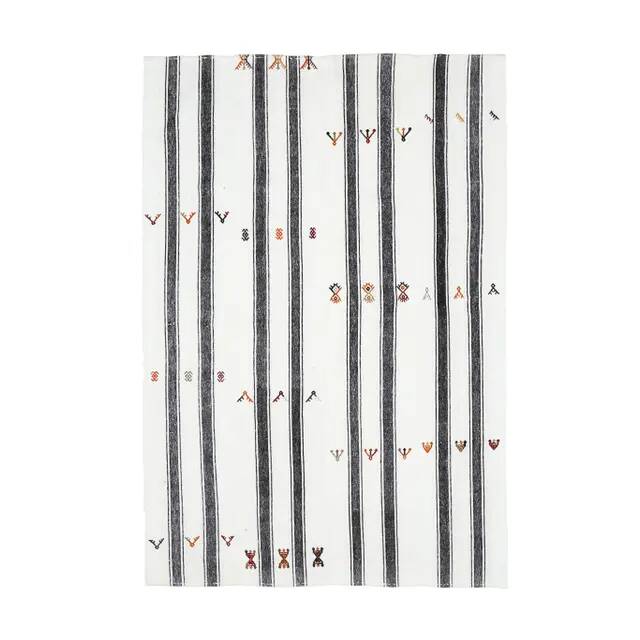 Vintage Turkish Hand-Knotted Wool Cotton White Kilim Area Rug 178x261