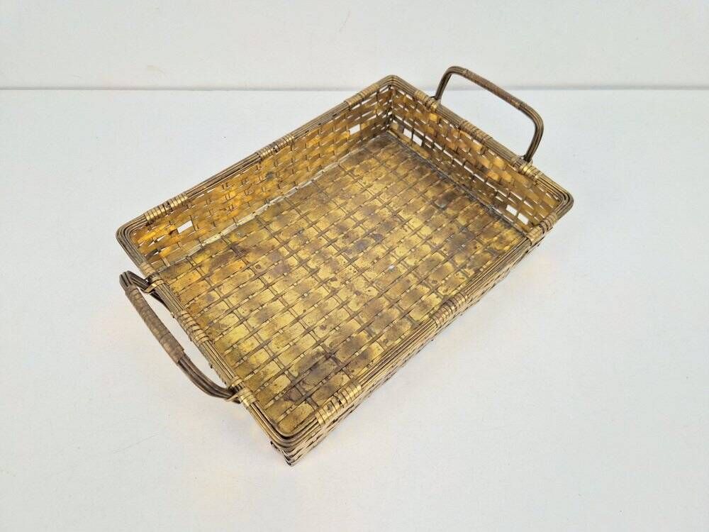 Vintage France Regency Style Woven Brass Bread Basket, 1960s