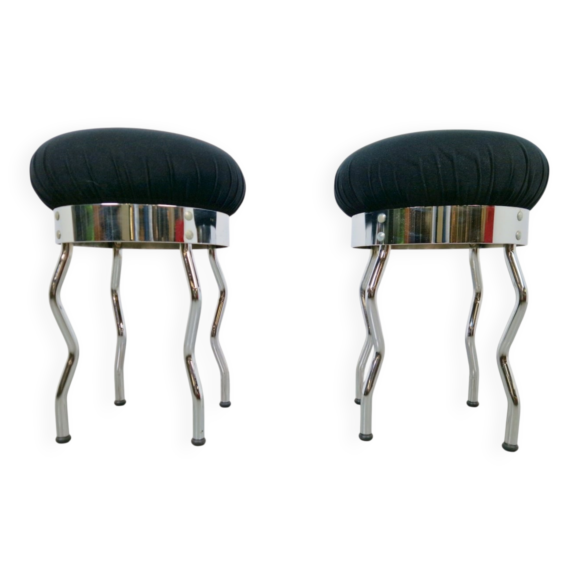 Vintage Uri Stools with Waved Chrome Legs and Black Seats by Per Ivar Ledang for Ikea, 1995, Set of 2