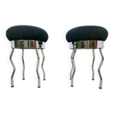 Vintage Uri Stools with Waved Chrome Legs and Black Seats by Per Ivar Ledang for Ikea, 1995, Set of 2