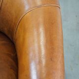 Set of 2 sheep leather club chairs in a cognac color