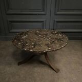 Coffee table with fossilized stone top and brutalist base, 1970s