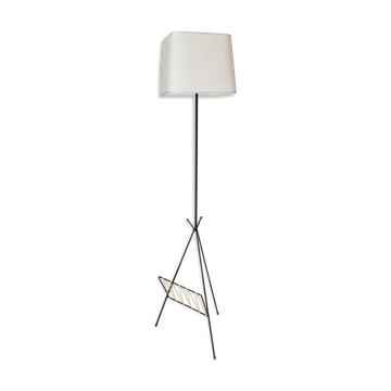 Lampadaire  tripode noir porte-revues avec scoubidou , vintage  , années 50