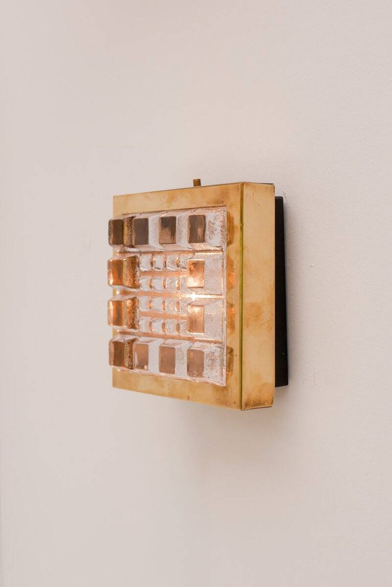 Swedish brutalist glass and brass wall lamps from Falkenbergs Belysning, set of 2