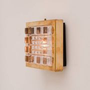 Swedish brutalist glass and brass wall lamps from Falkenbergs Belysning, set of 2