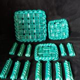 Emerald green braided slip trivet and bottle holder, knife holder