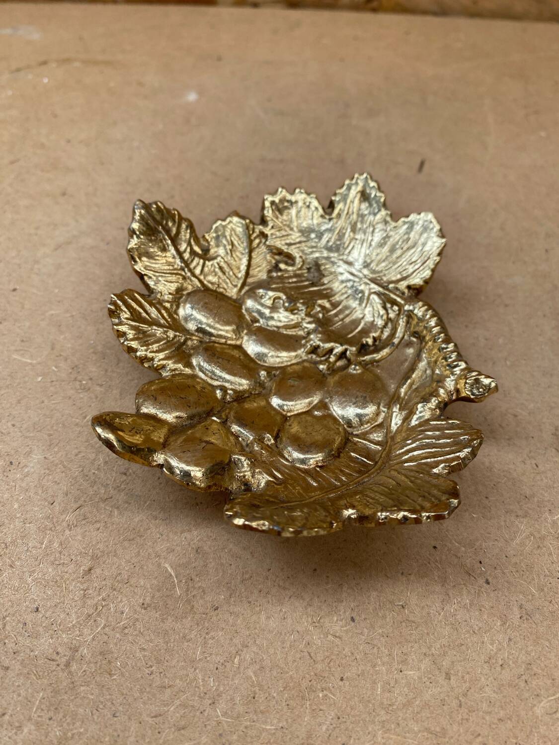 Old vintage grape cluster shaped gold metal pocket tray