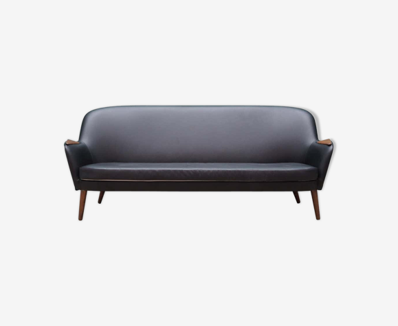 Sofa black leather, Danish design, 70's