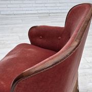 1930s, Danish 2-seater sofa, salmon pink furniture velour, ash wood.