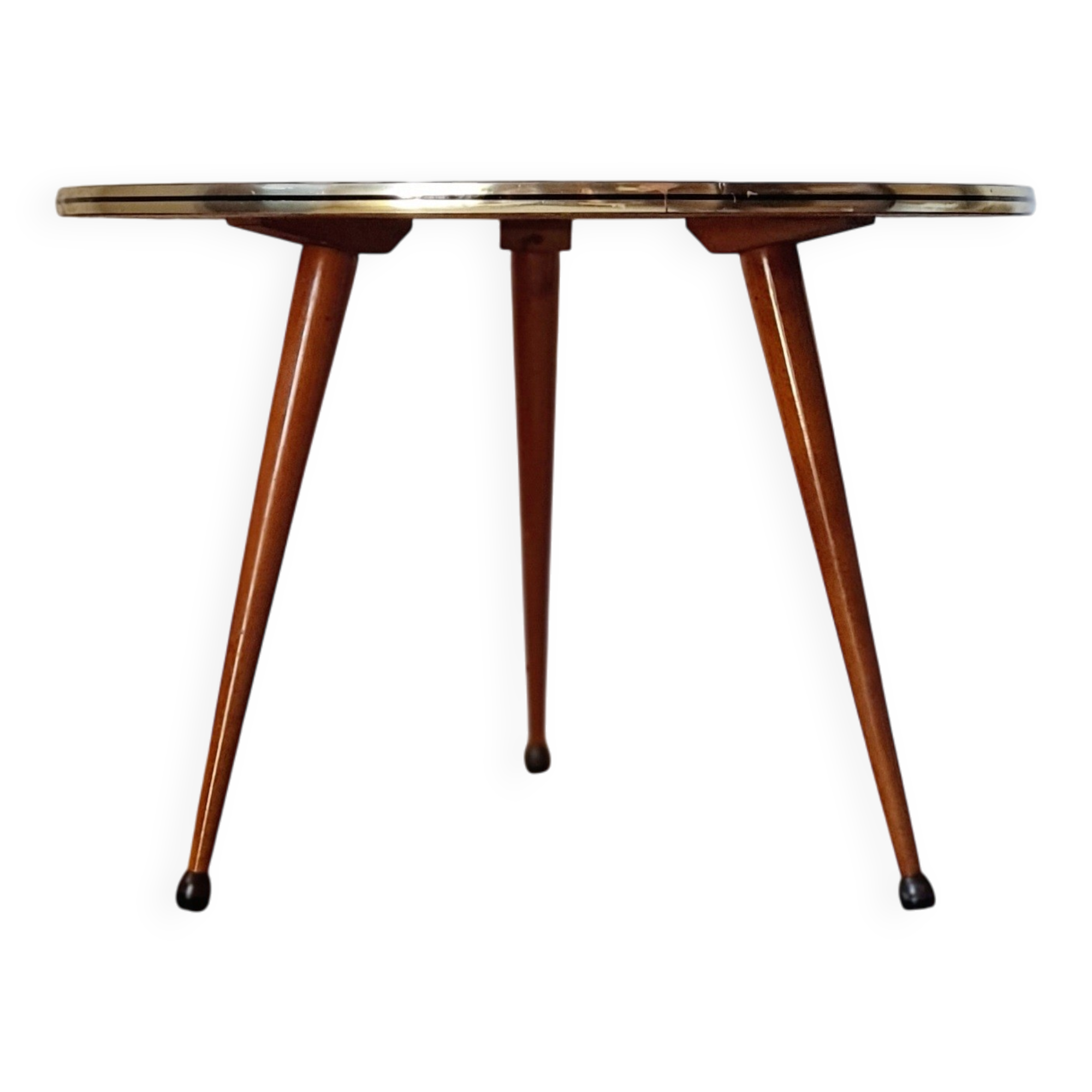 Vintage tripod side table, marquetry diamond top – 50/60
