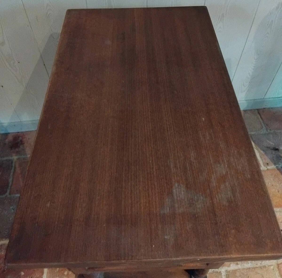 Antique wooden side table with 2 vintage drawers