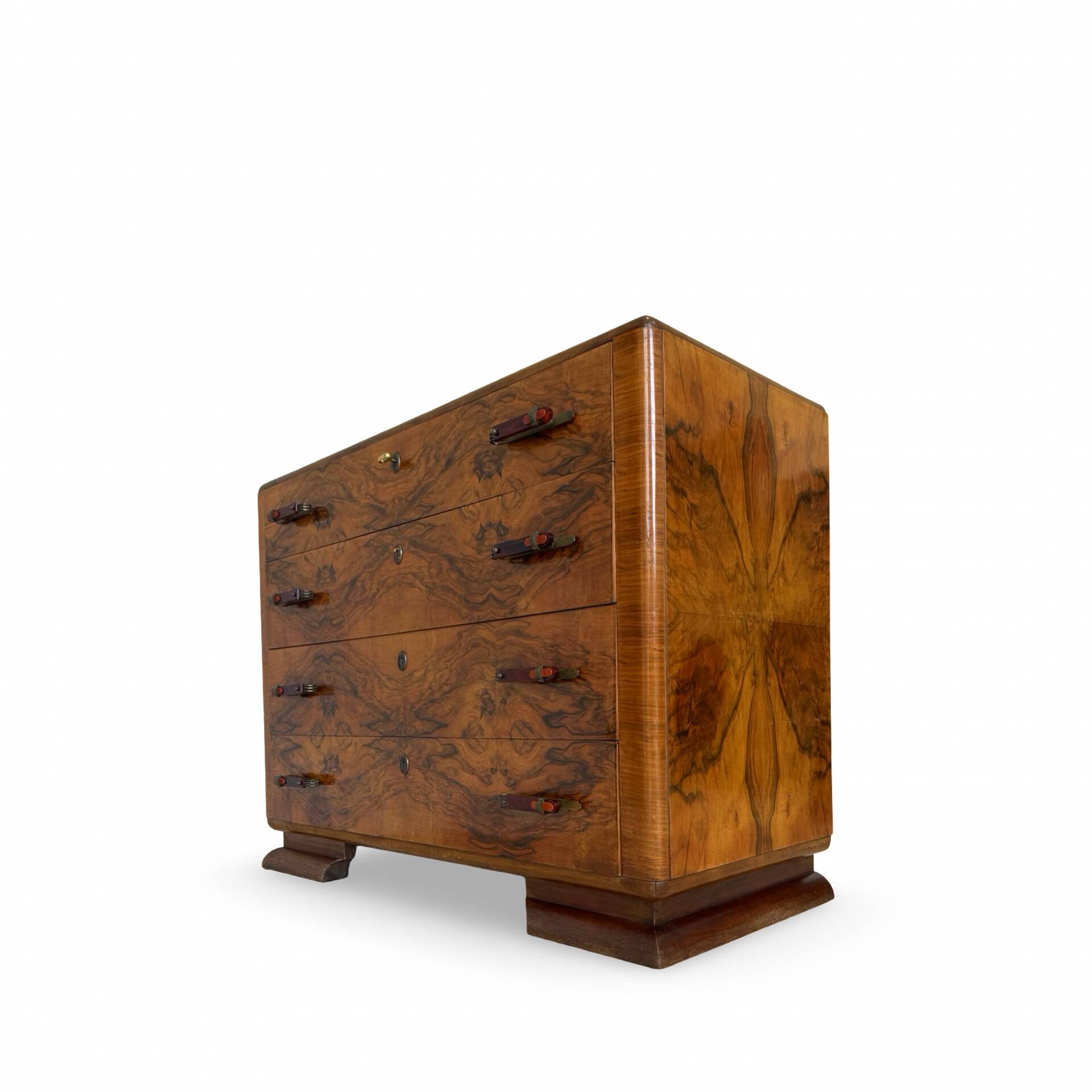 Walnut burl commode, Italian Art Deco, 1940s.