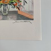 Lithograph signed by Michel Henry - Bouquet at the window