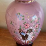 Opaline vase peacock decoration